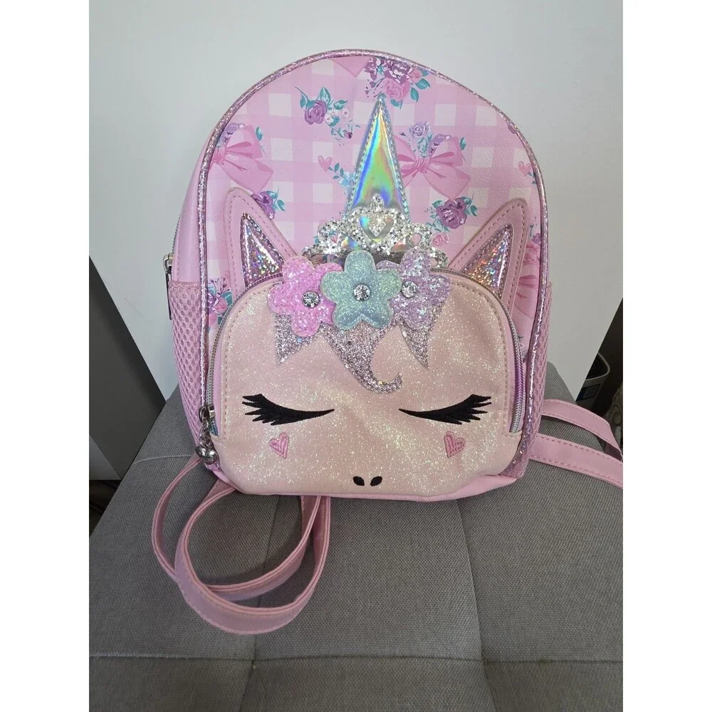 Super Cute OMG! Gwen Girl Pink Iridescent Sequin Unicorn Backpack Zip Adj Strap